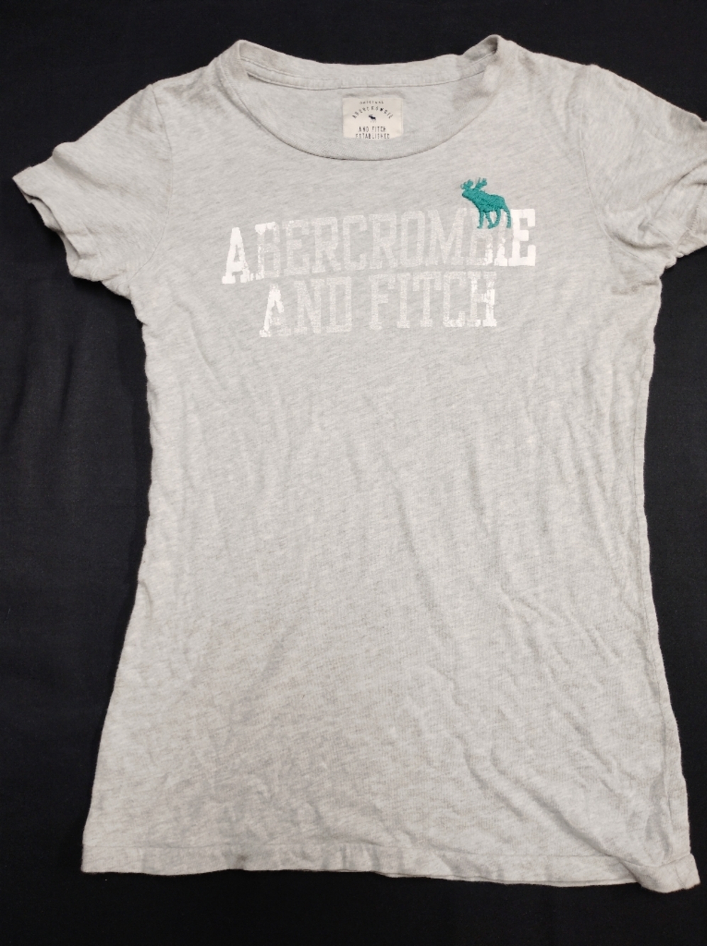 Abercrombie & Fitch Light Gray Tee with Teal Moose Accent